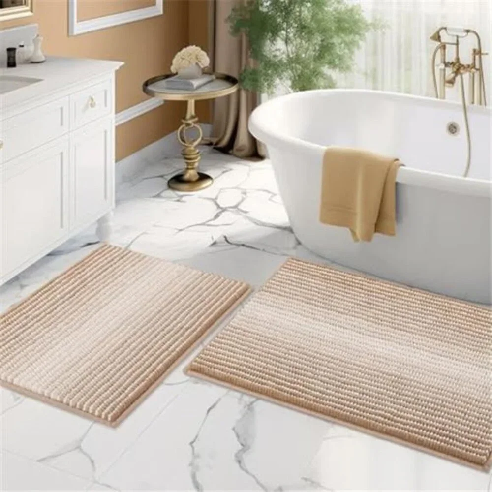 Bathroom Rug Set 2 Piece Chenille Bath Mat Non Slip Soft Shaggy Floor Mats